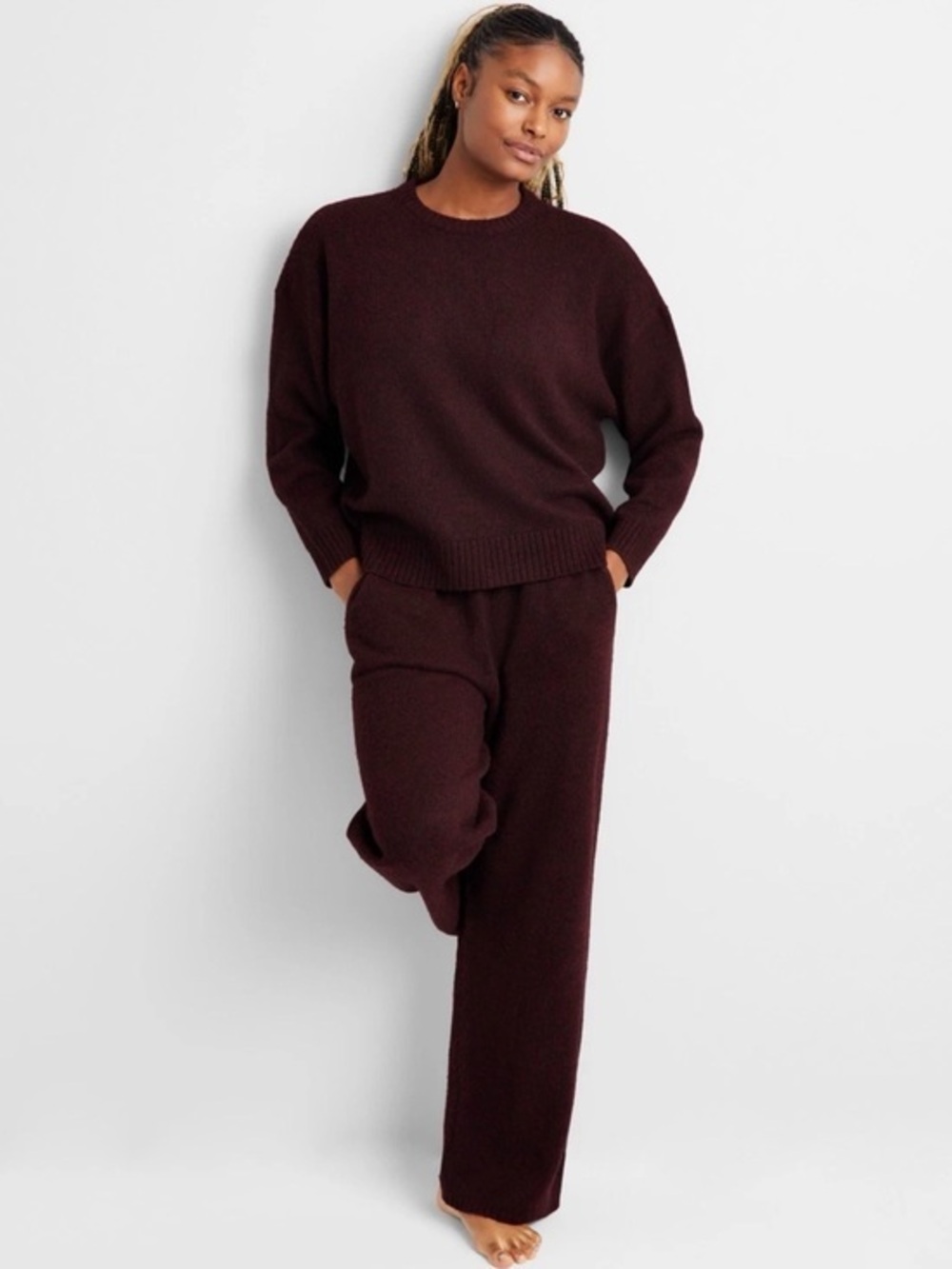 State of Day Women's Soft Pajamas Set - Deep Port Heather - Top/Bottom Set XS